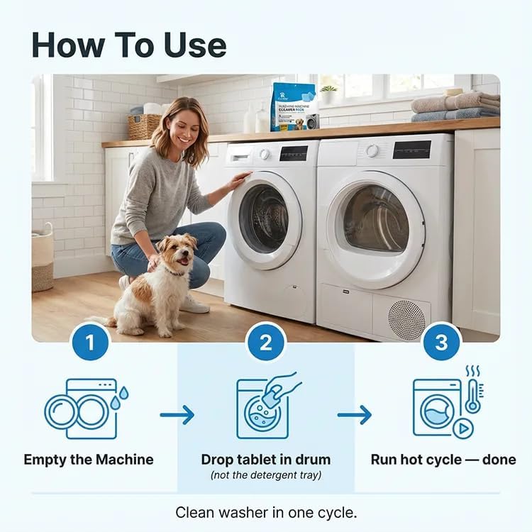 Washing Machine Cleaner Tablets for Pet Owners – Deep Cleaning Descaler, 24-Pack (12-Month Supply) | Fixory911