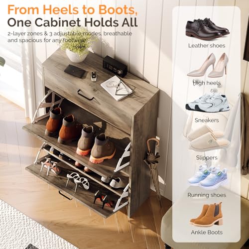 VINGLI Shoe Cabinet Storage for Entryway,Washed Grey Narrow Shoe - Image 8