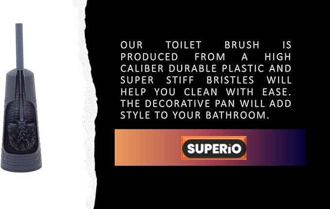 Superio Toilet Bowl Brush and Holder Charcoal Grey, Palm Luxe Wicker Toilet Brush with Holder