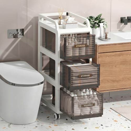 Bathroom Storage with Drawers, 11.8" Wide Slim Cabinet - Image 2
