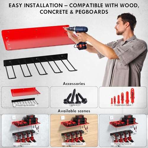 KSVO Wall Mount Power Tool Organizer, Heavy Duty Drill Rack, Red - Image 5