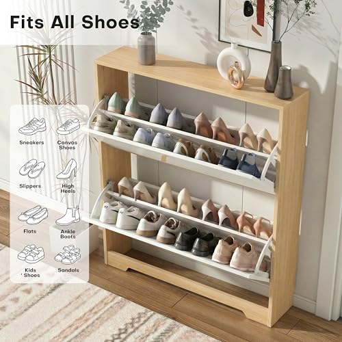 Nicetree Shoe Storage Cabinet with 2 Flip Drawer, Narrow - Image 5