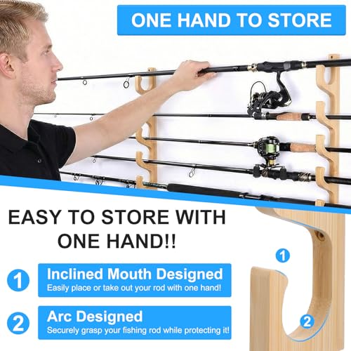 Solid Bamboo Fishing Rod Holders Wall Mounted Rack | Home Organization - Image 7