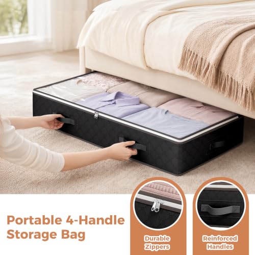Budding Joy 95L Under Bed Storage, 4 Pack Closet Organizers Black - Image 6
