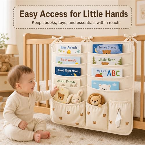 Bedside Caddy Nursery Playpen Organizer, Hanging Crib Book & Toy - Image 3