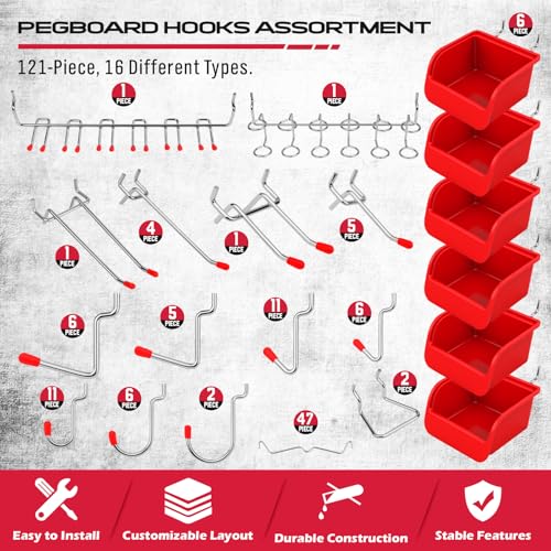 Ultimate 121-Piece Pegboard Hooks Set, Pegboard | Home Organization - Image 4