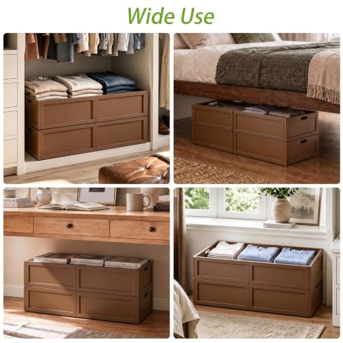 2 Pack Bamboo Under Bed Storage Containers with Wheels, Brown - Image 8