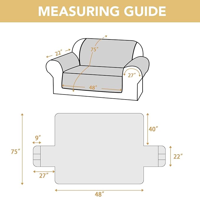 H.VERSAILTEX 100% Waterproof Couch Cover for Dogs Washable Thick Soft Love Seat Couch Covers with Storage Pocket Non Slip Furniture Protector with Elastic Straps(Loveseat, Brown)