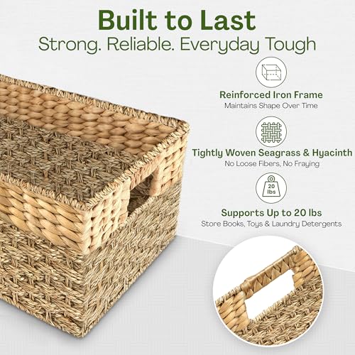 Medium Wicker Storage Basket with Handles, Seagrass - Image 6