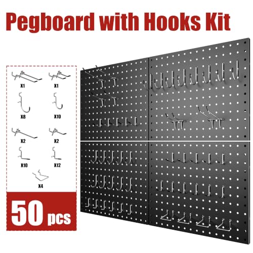 Peg Board, 4 Pack 16x12 Black Pegboard Organizer with 50 Hooks - Image 6