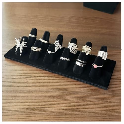 Ring Display, Black Velvet 12-Finger Ring Holder Stand - Image 2