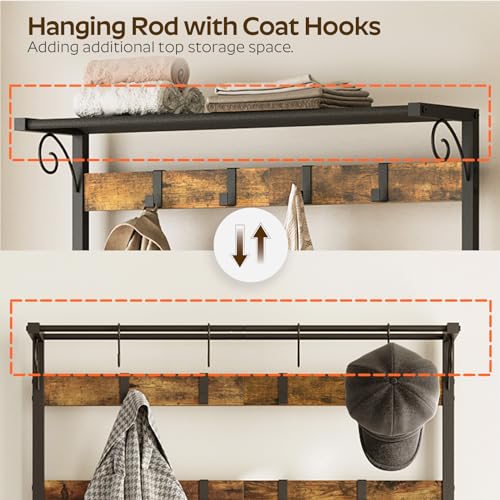 Coat Rack Shoe Bench, 4-in-1 Hall Tree with Storage - Image 6