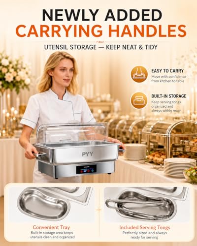 PYY Electric Chafing Dish Buffet Set – Roll Top, Stainless Steel - Image 3