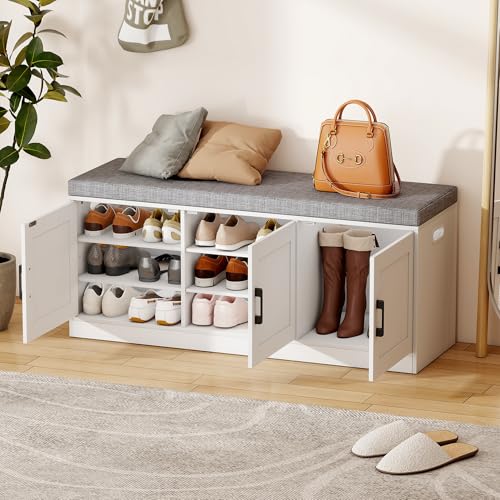 3-Tier Shoe Storage Bench with Adjustable Shelf - Image 2