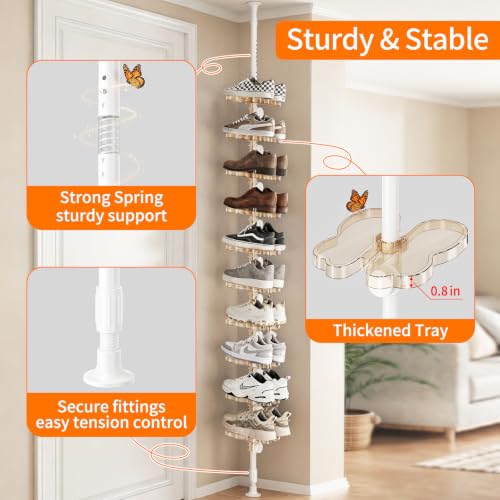 10-Tier Tension Pole Vertical Shoe Rack Tall Narrow - Image 5