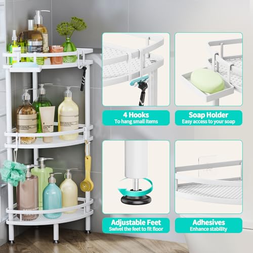 HapiRm Standing Corner Shower Caddy - 3 Tier Large Capacity - Image 3
