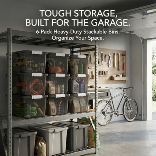 19 Quart Stackable Plastic Storage Bins with Lids, 6 Pack Clear - Image 7