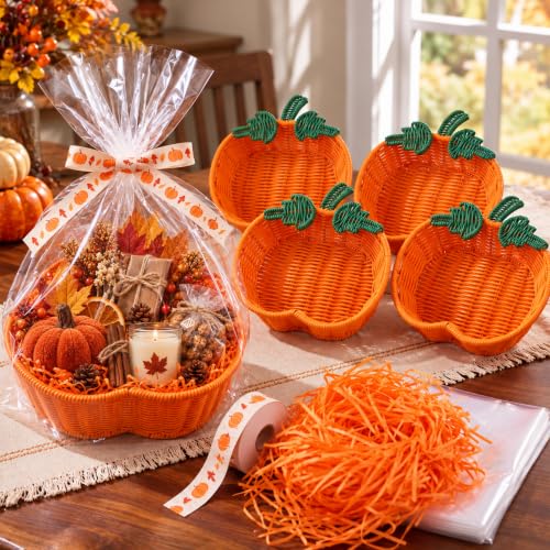 BrightRow 4 Sets Thanksgiving Pumpkin Basket Fall Hand Woven DIY - Image 2