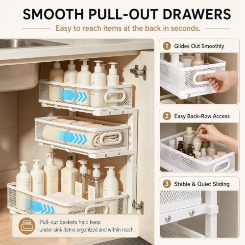 2 Pack 3 Tier Under Sink Organizer with Pull Out Drawer - Image 4