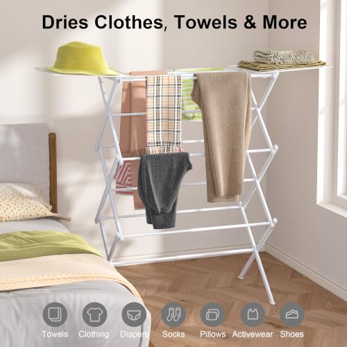 BUKFEN Expandable Clothes Drying Rack with Hook Bar, 3-Tier - Image 3