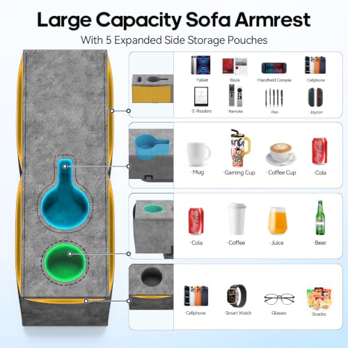 Removable Sofa Armrest Couch Caddy with Cup Holder Insert Between - Image 5