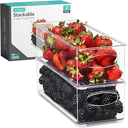 Sorbus Fridge Organizers and Storage, Clear Stackable Bins (Small - Image 2