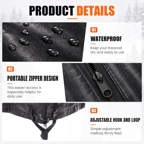 48 Inch Firewood Log Hoop Cover with Zipper, Outdoor - Image 4