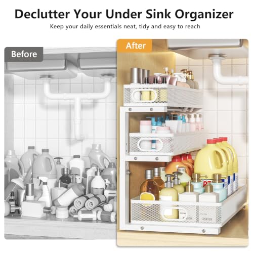 3-Tier Under Sink Organizer, Slide Out Drawer Rack, White, 2 Pack - Image 6