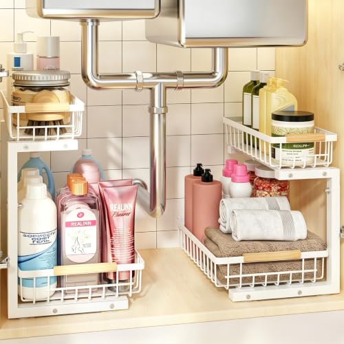 Under Sink Organizer, White 2 Pack Height Adjustable - Image 2