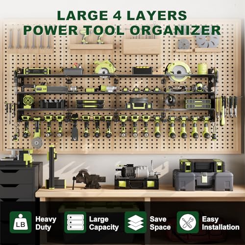 Large 65'' Wide Power Tool Organizer Wall Mount, 4-Tier 16-Drill - Image 4