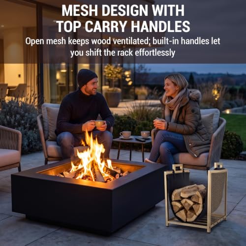 MyGift Gold Metal Wire Mesh Firewood Rack with Black - Image 5