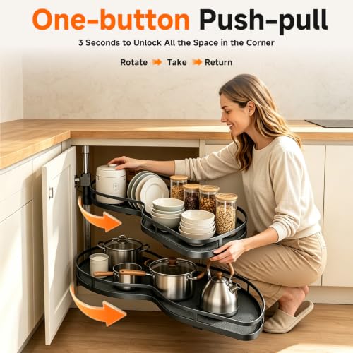 Blind Corner Cabinet Pull Out 2-Tier Swing Tray Organizer - Image 4
