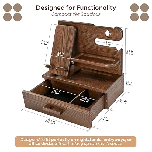 Bourbon Brown Wood Nightstand Organizer Docking Station Key - Image 3