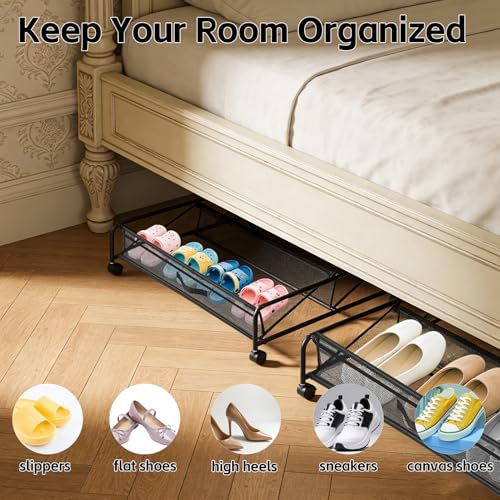 Under Bed Shoe Storage Organizer, 2-Pack Metal Mesh - Image 4