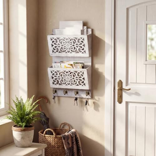 Mail Organizer Wall Mounted with Key Hook, 2-slot Mail Holder - Image 5
