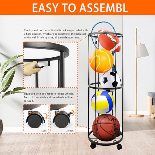 Garage Ball Storage Rack, Wall-Mounted Basketball Holder - Image 6