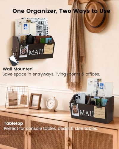 DLQuarts Solid Wood Mail Organizer Countertop or Wall - Image 4