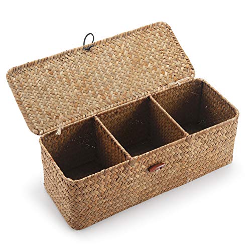 DECRAFTS Seagrass Storage Basket with Lid Rectangular Small Woven - Image 2