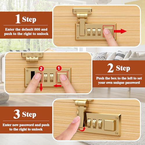 Medium Natural Bamboo Storage Box with Combination Lock and Tray - Image 5
