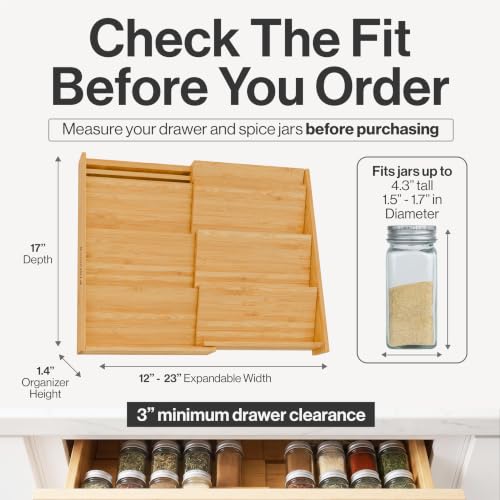 Bamboo Spice Drawer Organizer, Expandable 12 to 23 Inch - Image 3