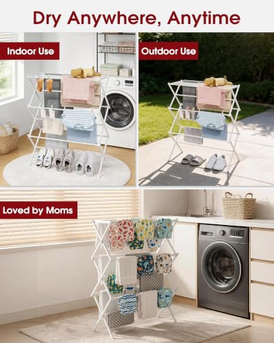 Foldable 3-Tier Clothes Drying Rack 37.4" H with Non-Slip Feet - Image 7