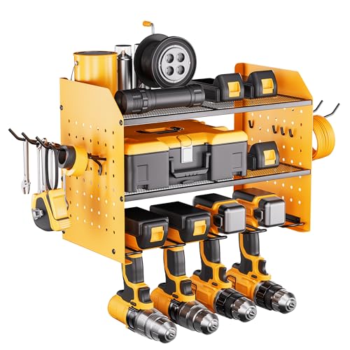 Power Tool Organizer Wall Mount, 3-Layer Drill Rack, Yellow - Image 2