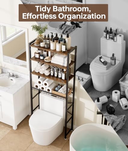 4-Tier Over-the-Toilet Storage Rack with One-Piece Wooden - Image 7