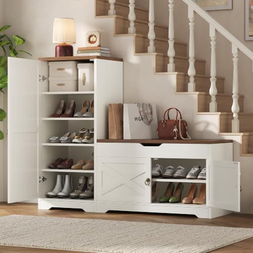 47'' Shoe Cabinet with Bench Seat, 7-Tier Shoe Storage - Image 2