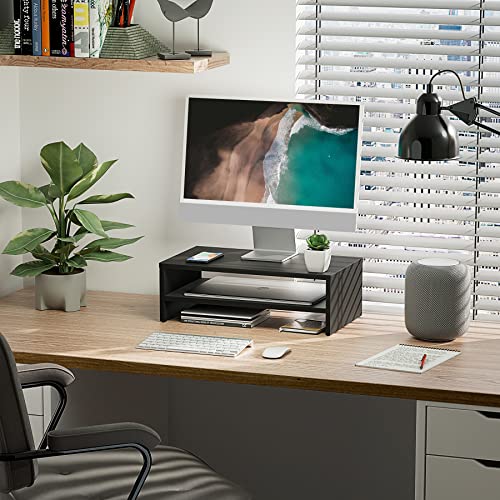 FITUEYES Wooden Monitor Stand Riser, 2-Tier Desk Storage Shelf - Image 3