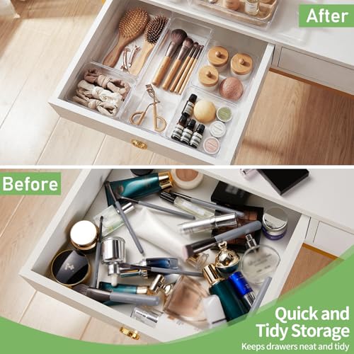 6 PCS Clear Plastic Drawer Organizer, Large 15" X 6" 3-Size - Image 7