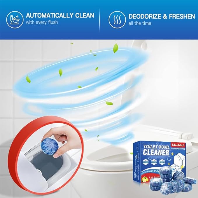 Toilet Bowl Cleaner Tablets, Bathroom Automatic Toilet Tank Cleaners, Smell Eliminator Heavy Duty Toilet Cleaning & Deodorizer, Safe for All Toilets, Septic Tanks & Pipes - 12 Tabs