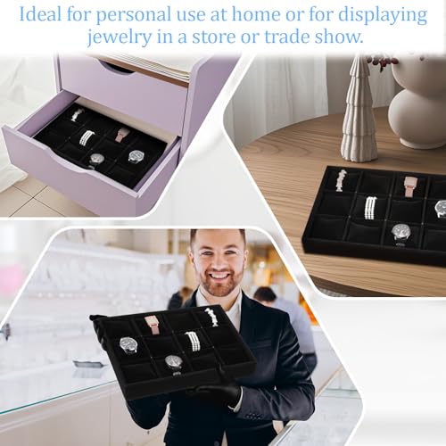 AHQiZFX 2 Pieces Elegant Velvet Watch Tray, 12 Grid | Jewelry Organiza - Image 7