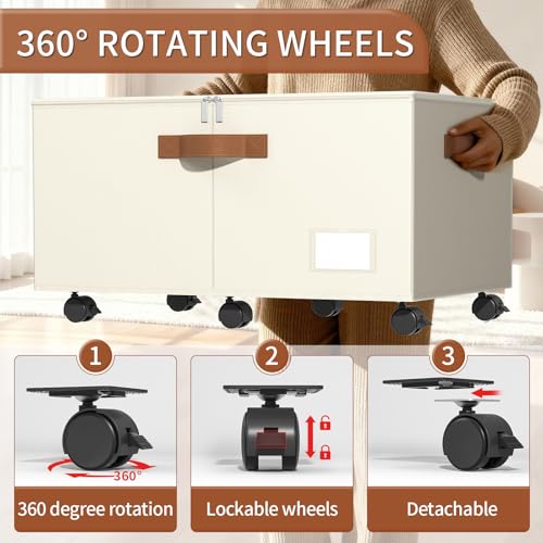 Foyego Shoe Organizer for Closet, Shoe Storage with Wheels, Beige - Image 4