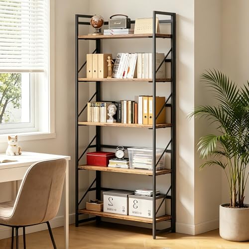 JSB No Assembly Folding Bookshelf, 5 Tier Industrial Metal - Image 3